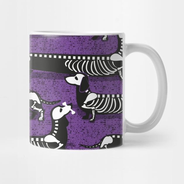 Spooktacular long dachshunds skeleton // pattern // studio purple background and skeleton dogs by SelmaCardoso